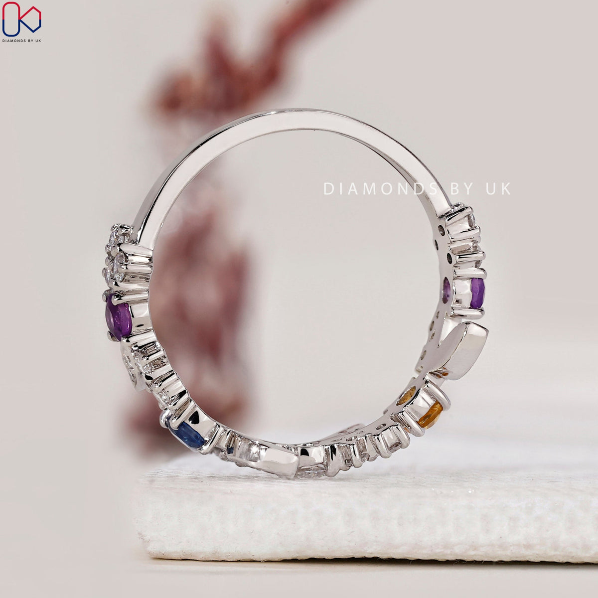 Round Diamond Half Eternity Wedding Band