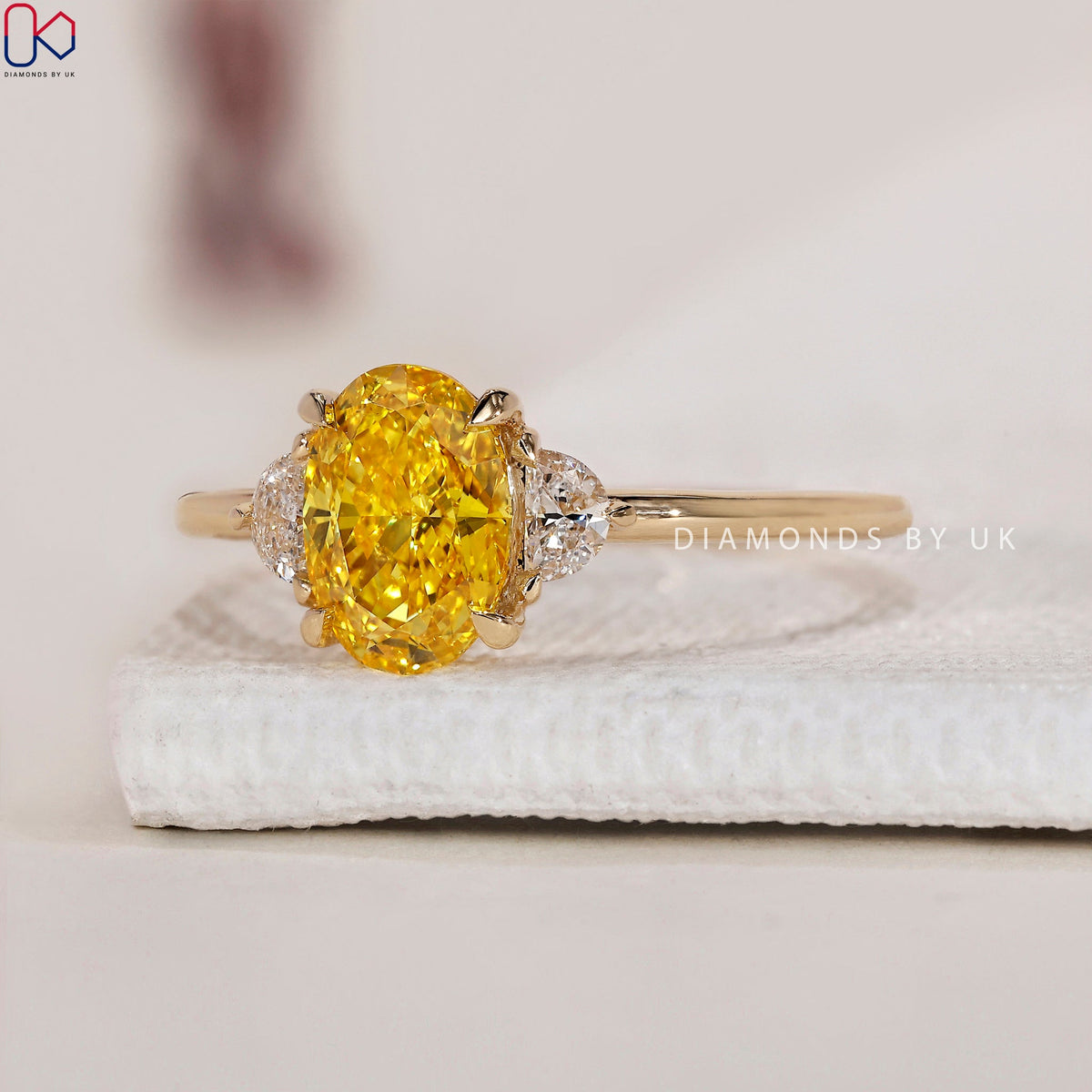 Yellow Diamond Engagement Ring - Oval And Half Moon