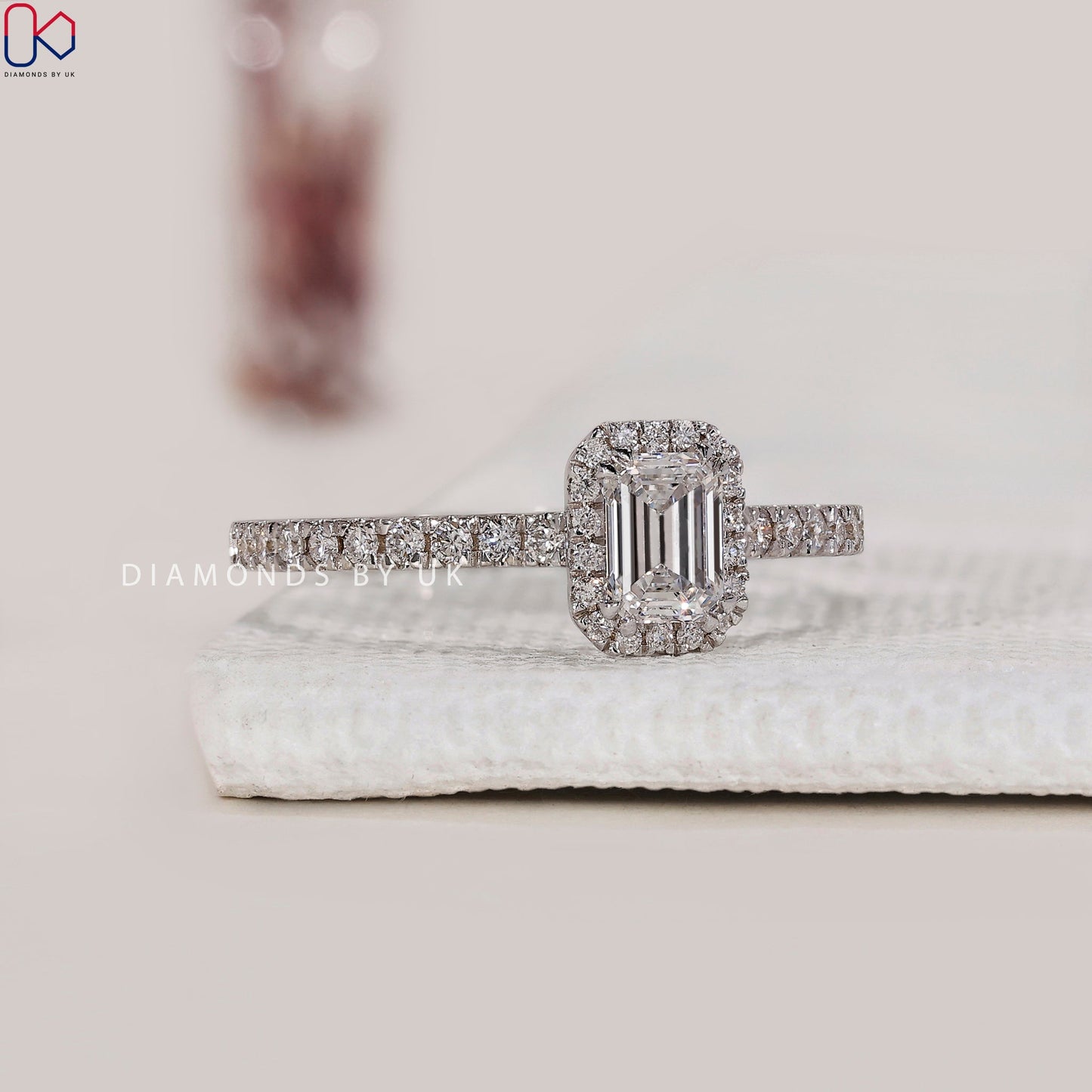 White Gold Emerald Cut Diamond Engagement Ring
