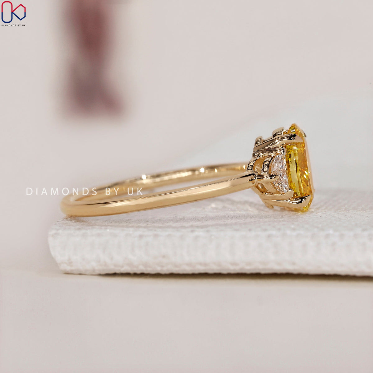 Yellow Diamond Engagement Ring - Oval And Half Moon