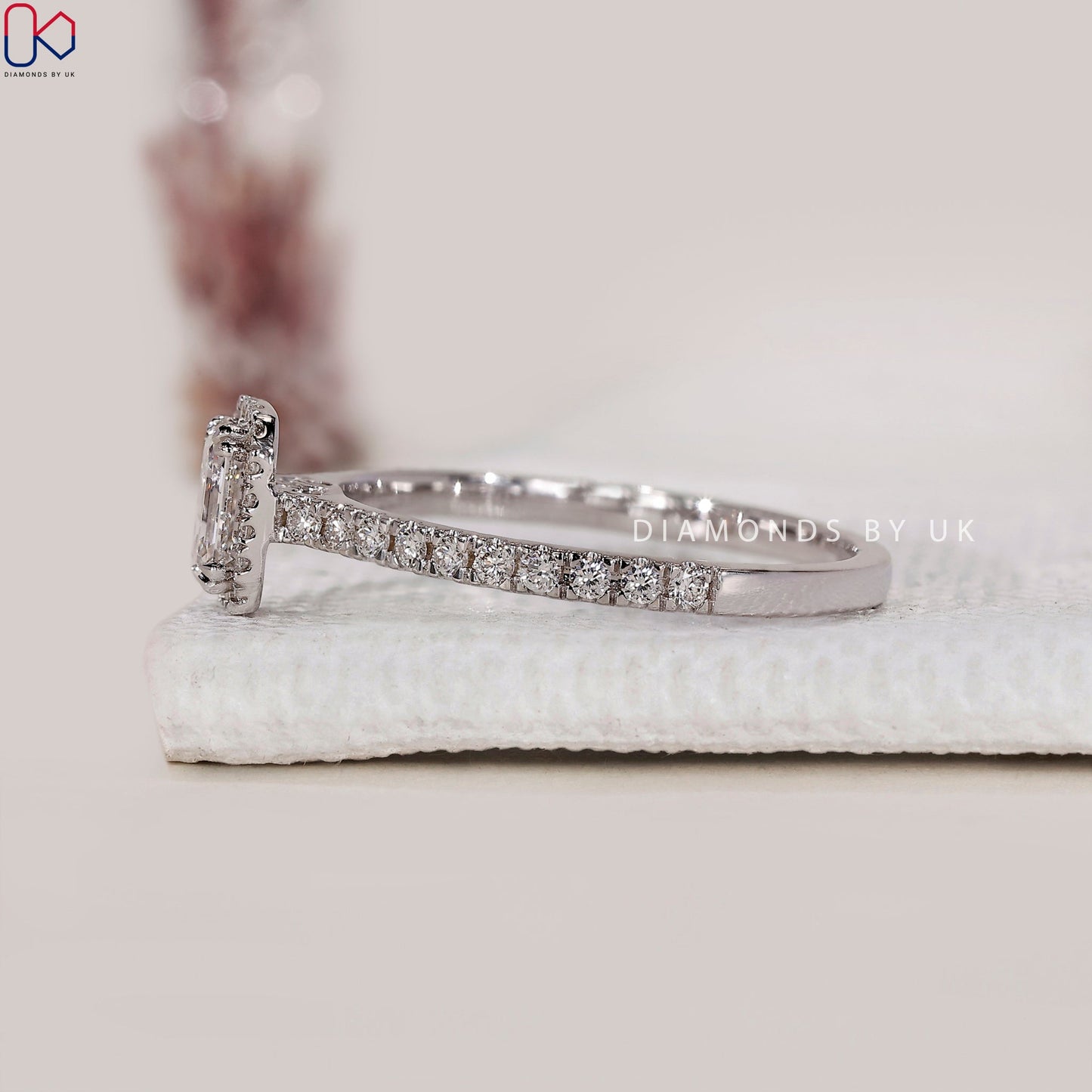 White Gold Emerald Cut Diamond Engagement Ring