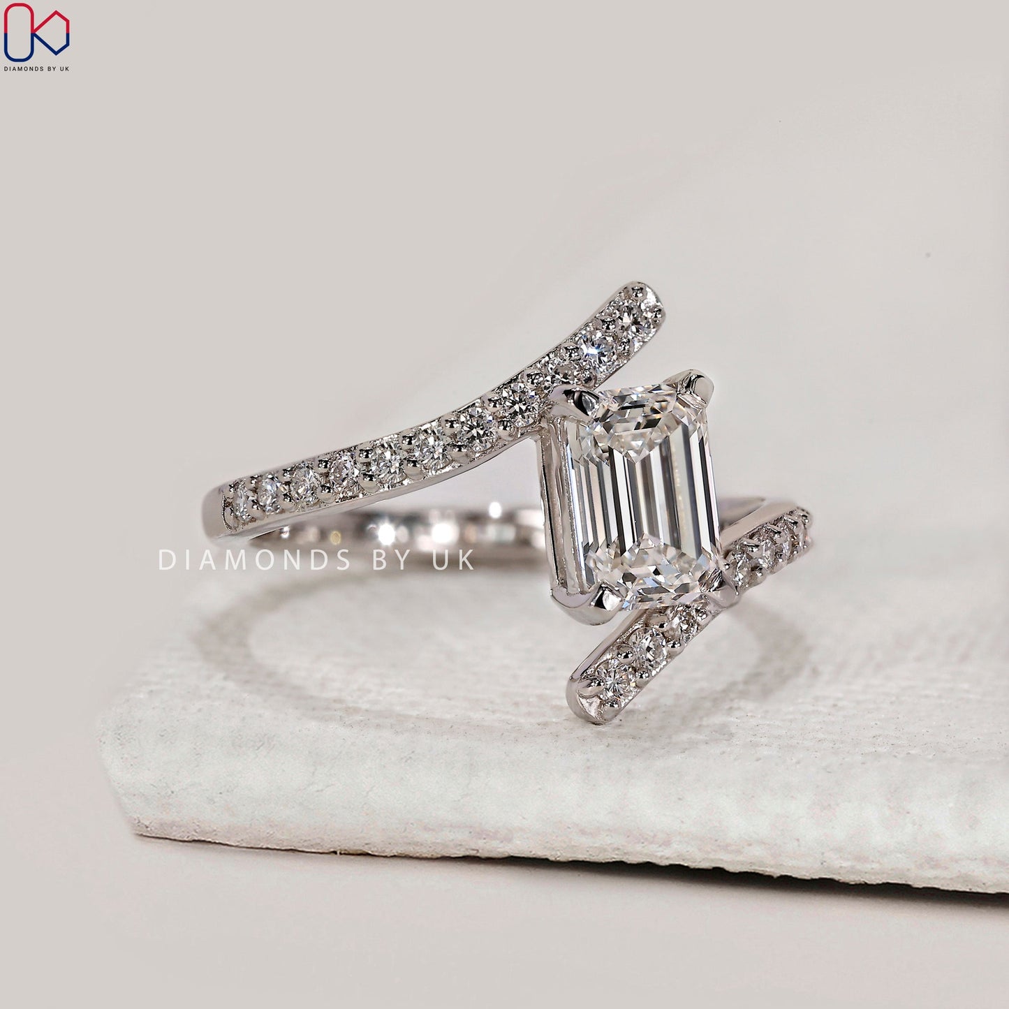 Emerald Cut Engagement Ring In Bypass Setting