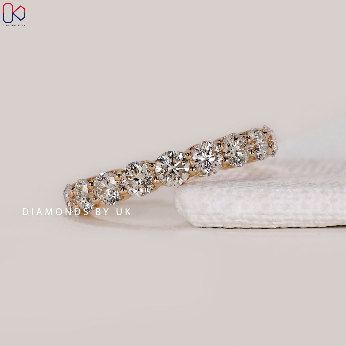 Yellow Gold Round Cut Half Eternity Wedding Band