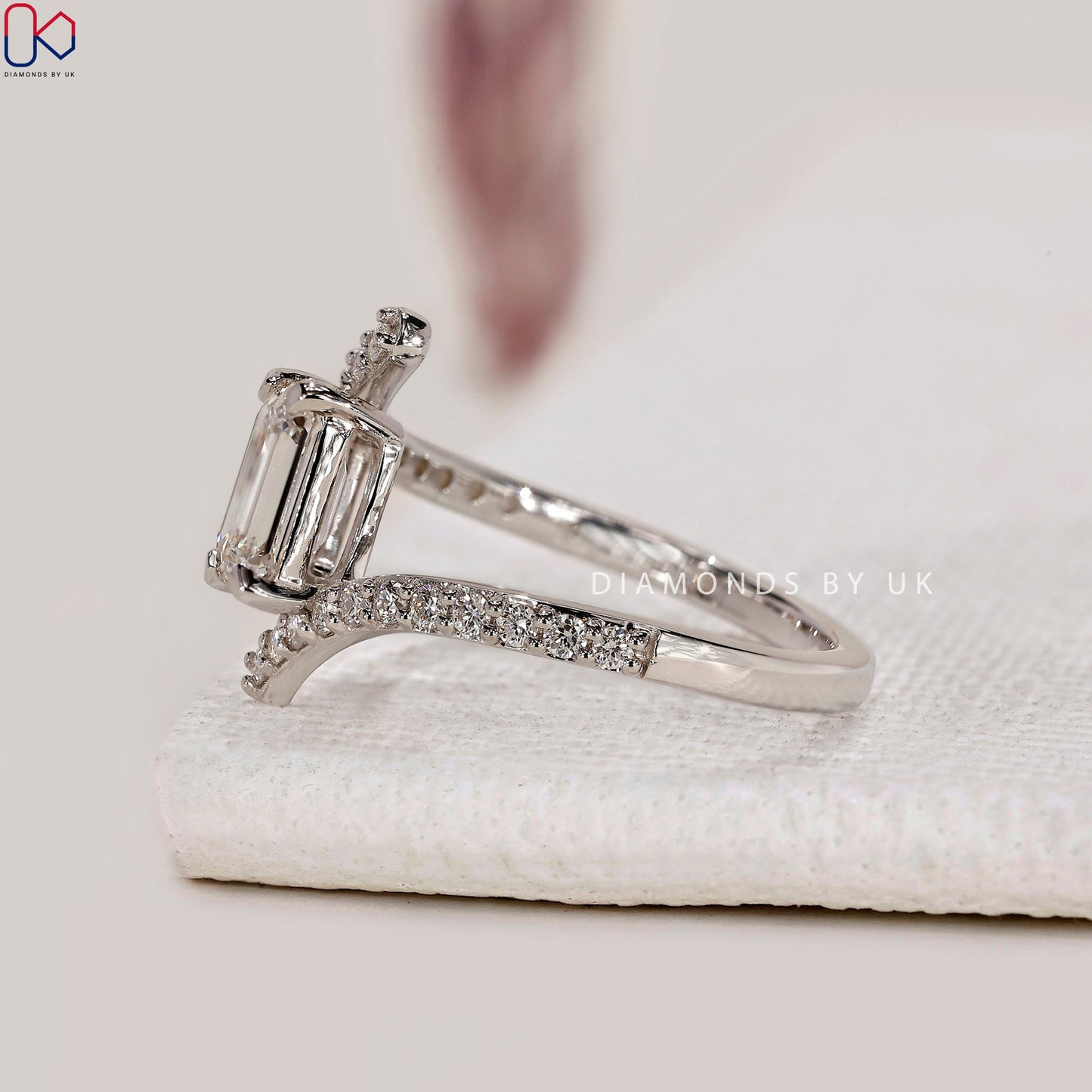 Emerald Cut Engagement Ring In Bypass Setting