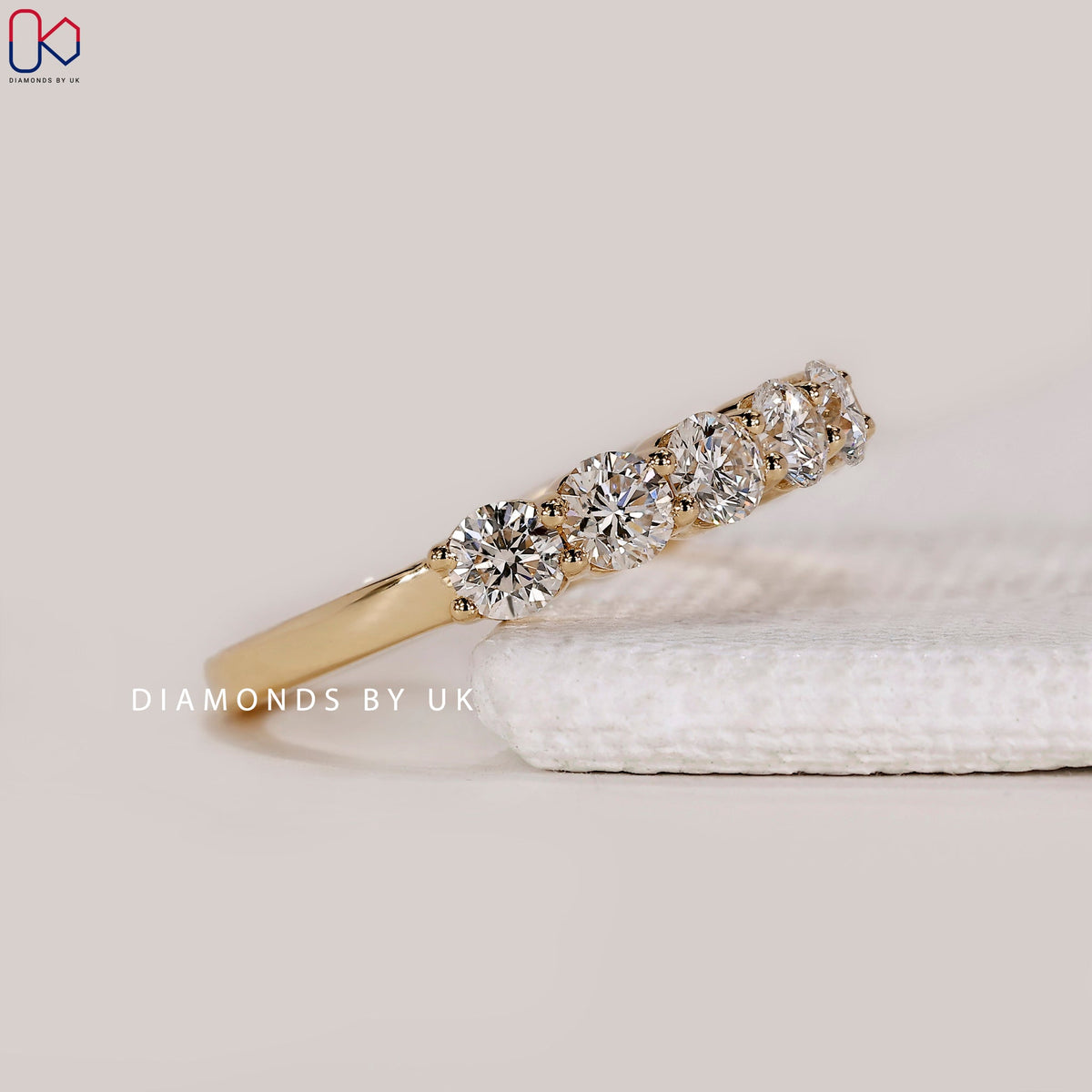 Yellow Gold Round Cut Half Eternity Wedding Band