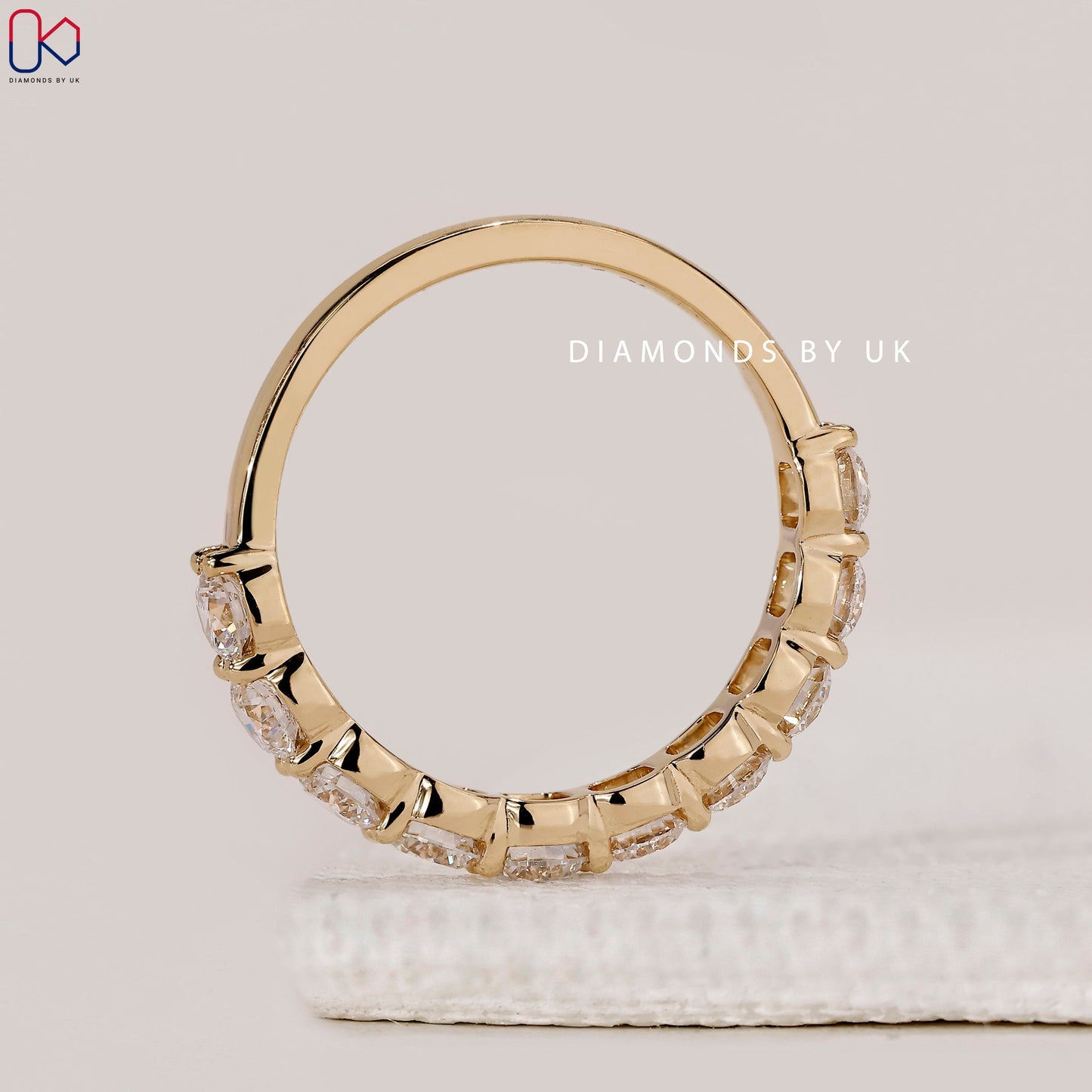 Yellow Gold Round Cut Half Eternity Wedding Band