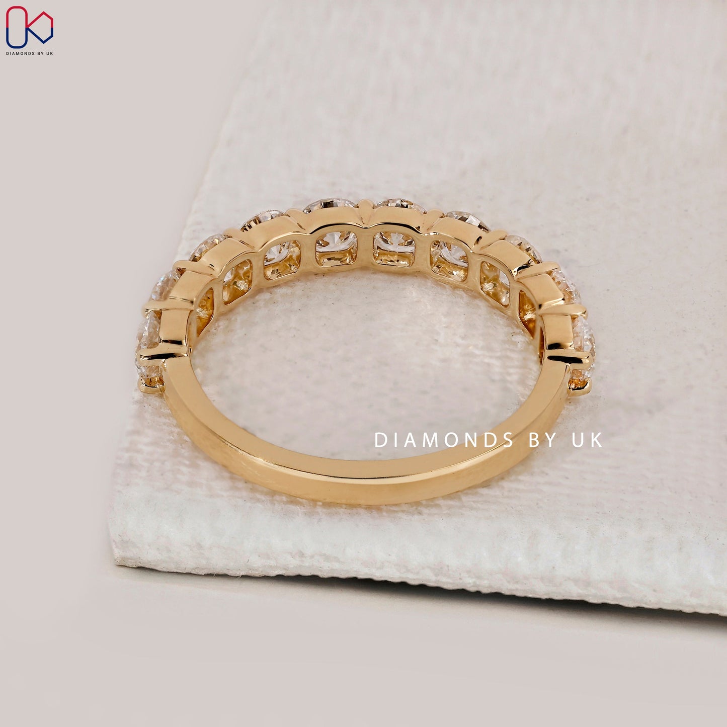 Yellow Gold Round Cut Half Eternity Wedding Band