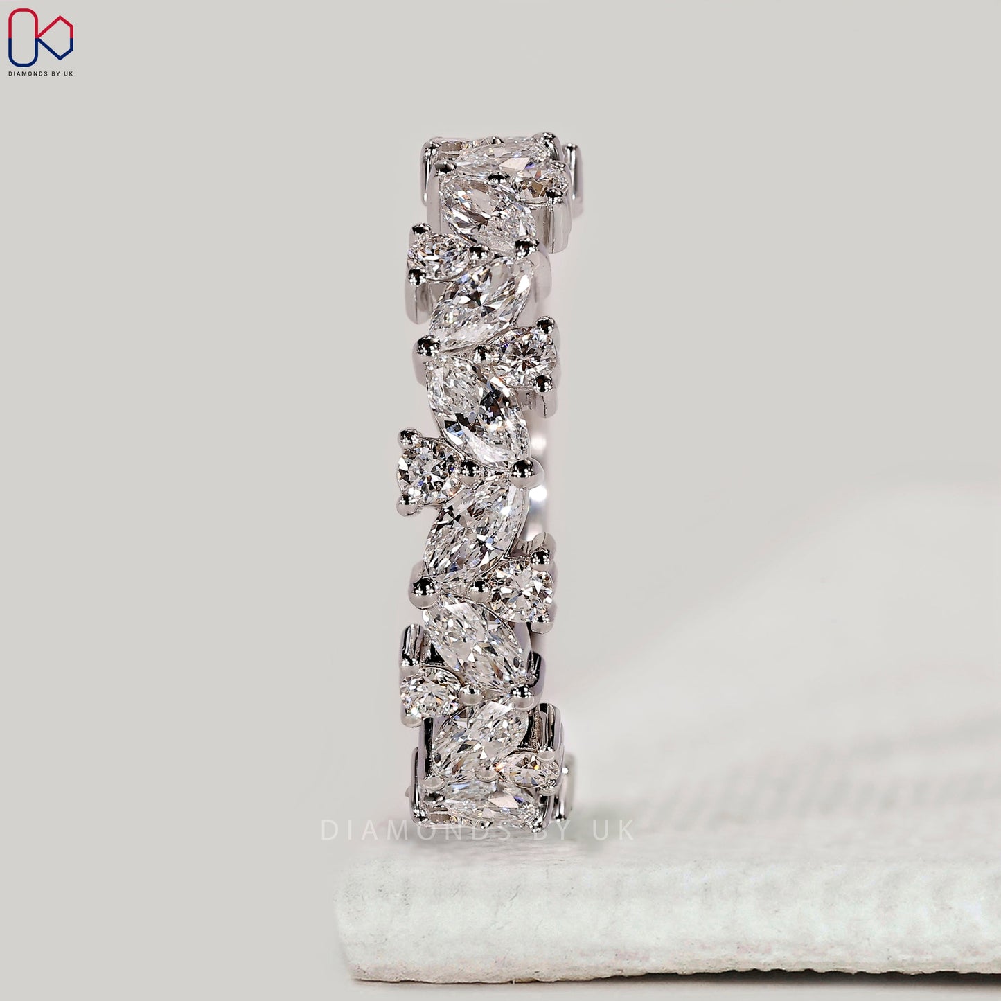 Marquise and Round Diamond White Gold Band