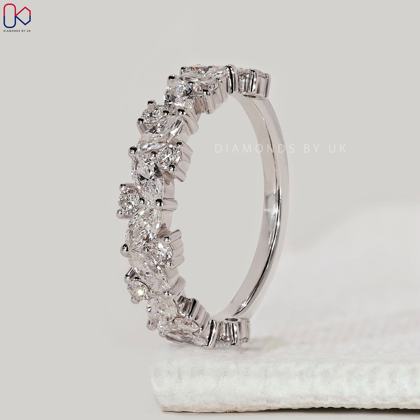 Marquise and Round Diamond White Gold Band