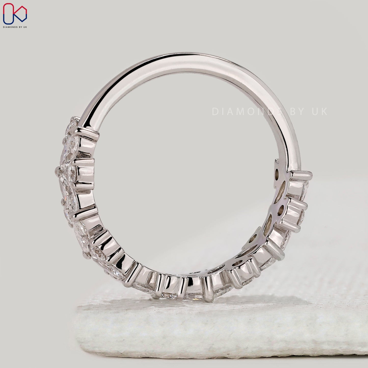 Marquise and Round Diamond White Gold Band