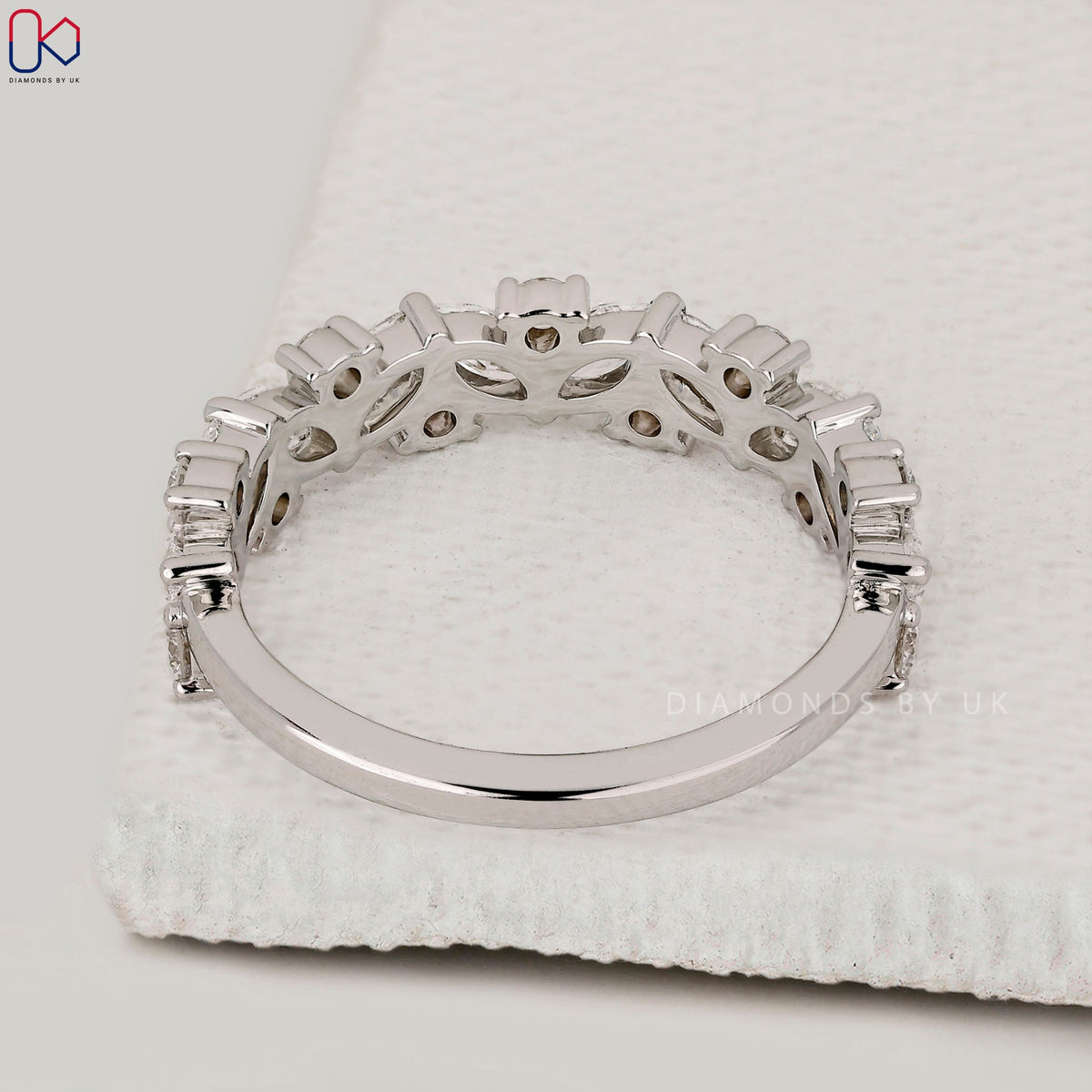 Marquise and Round Diamond White Gold Band