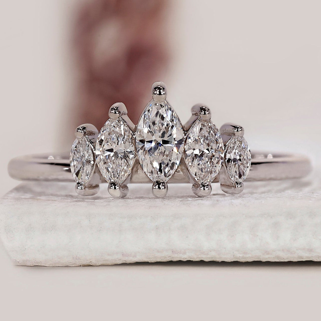 5 Stone Marquise Diamond Wedding Band