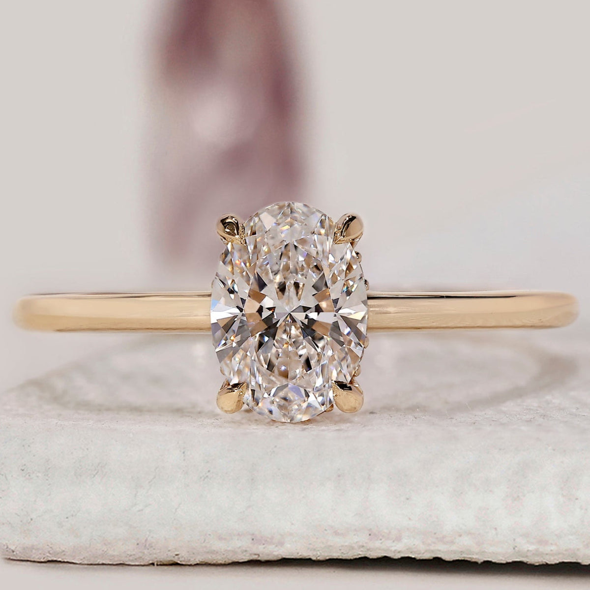 Hidden Halo Oval Cut Diamond Ring In Yellow Gold