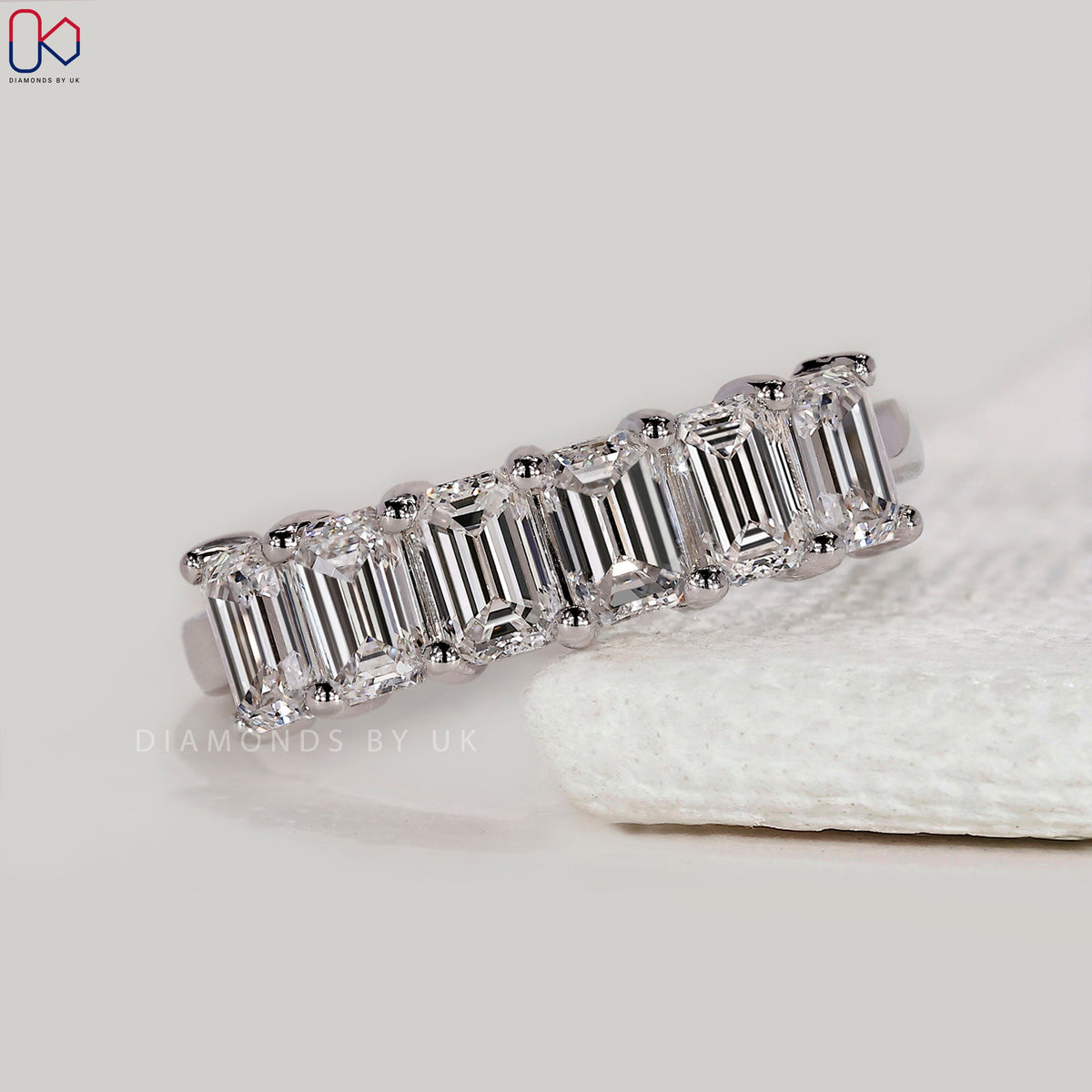 Half Eternity White Gold Emerald Cut Wedding Band