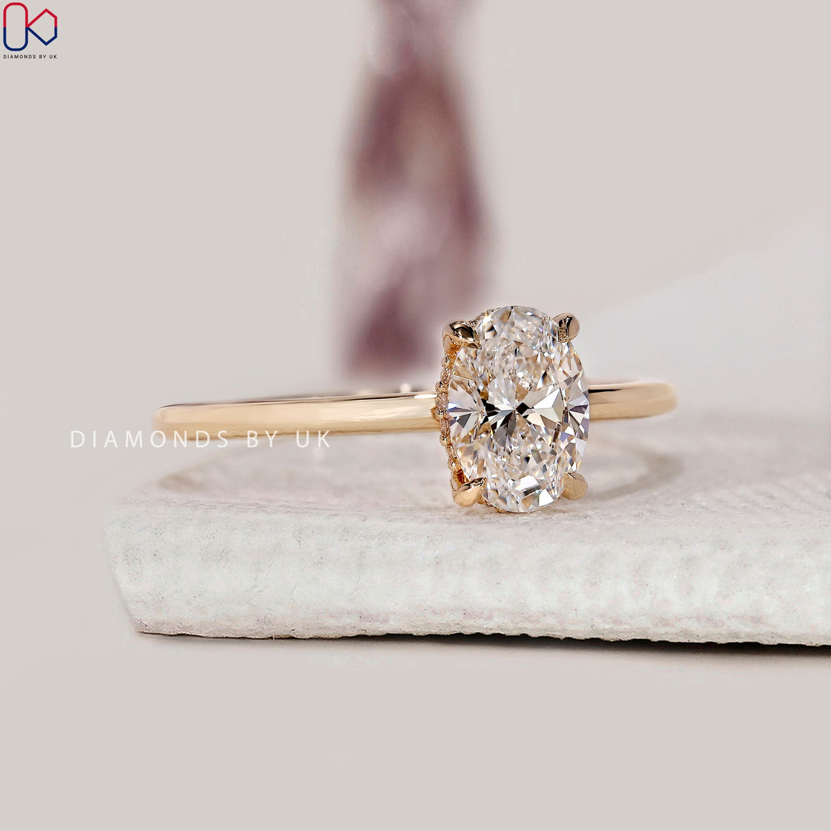 Hidden Halo Oval Cut Diamond Ring In Yellow Gold