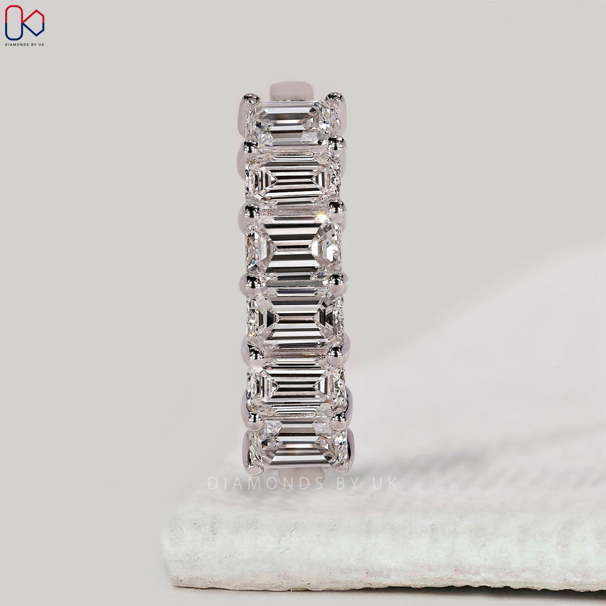 Half Eternity White Gold Emerald Cut Wedding Band