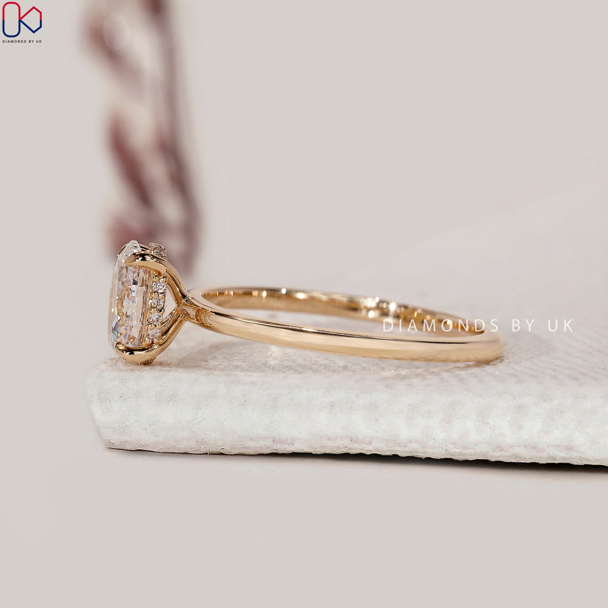 Hidden Halo Oval Cut Diamond Ring In Yellow Gold