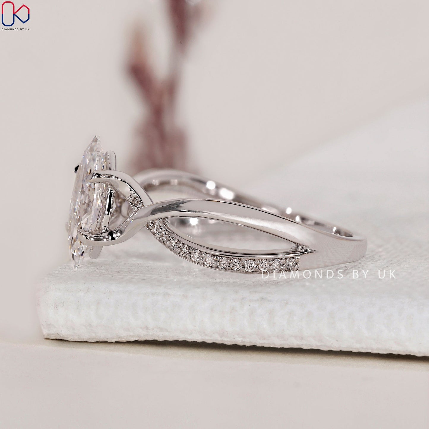 Marquise Cut Diamond Ring - Twisted Pave Style