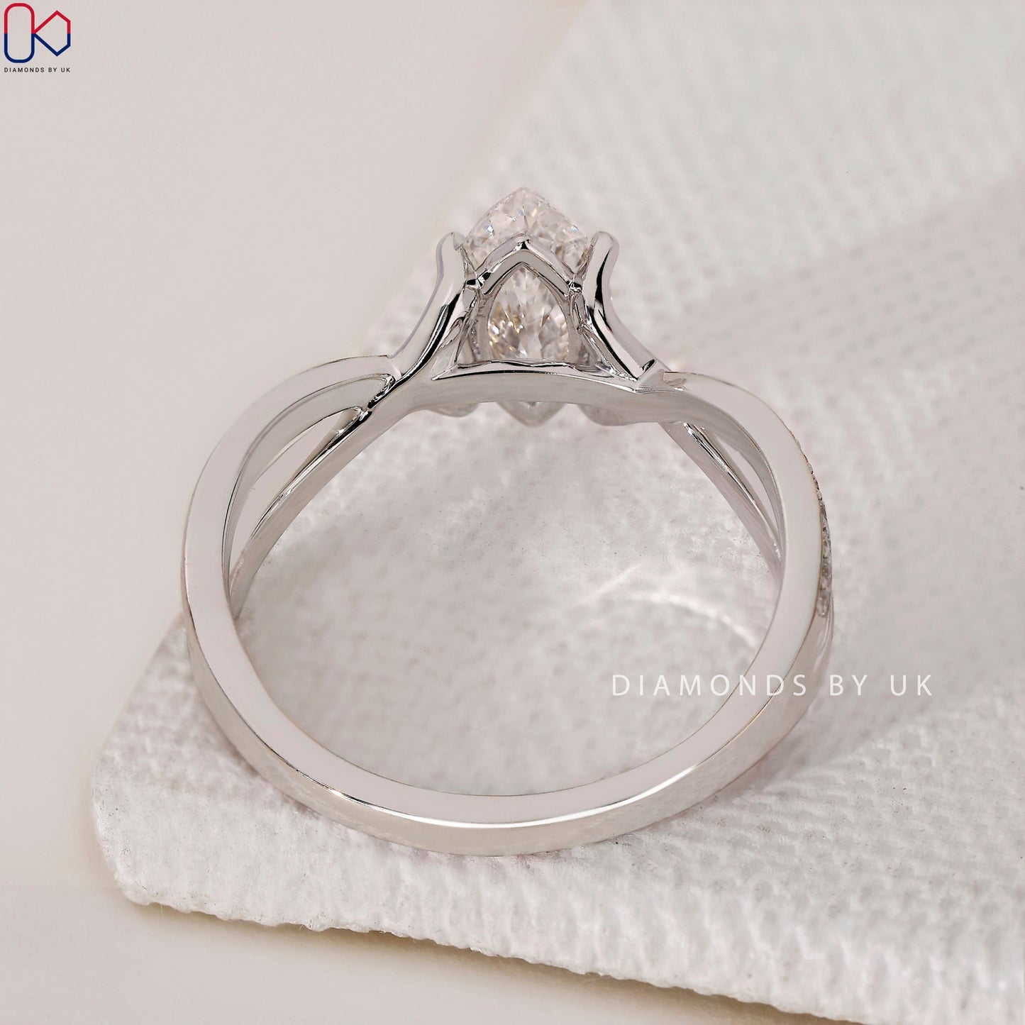 Marquise Cut Diamond Ring - Twisted Pave Style