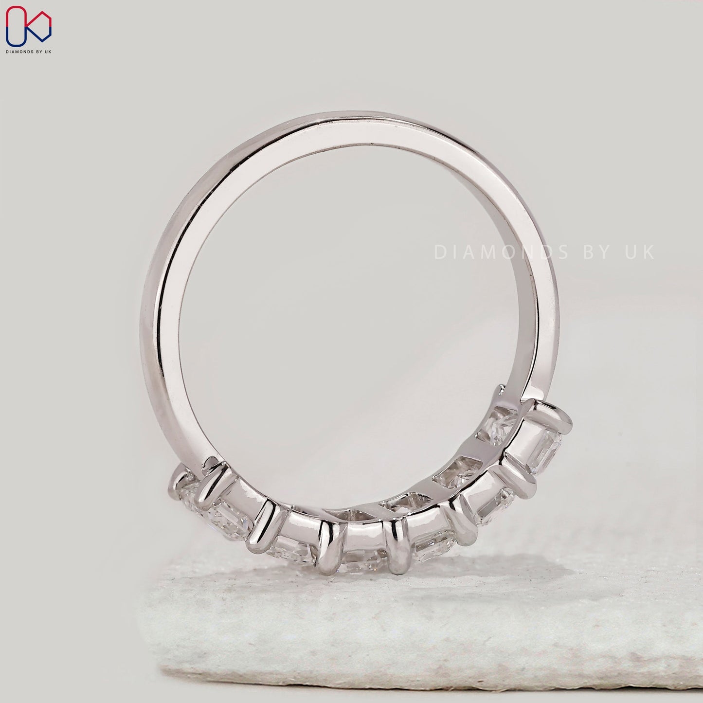 Half Eternity White Gold Emerald Cut Wedding Band