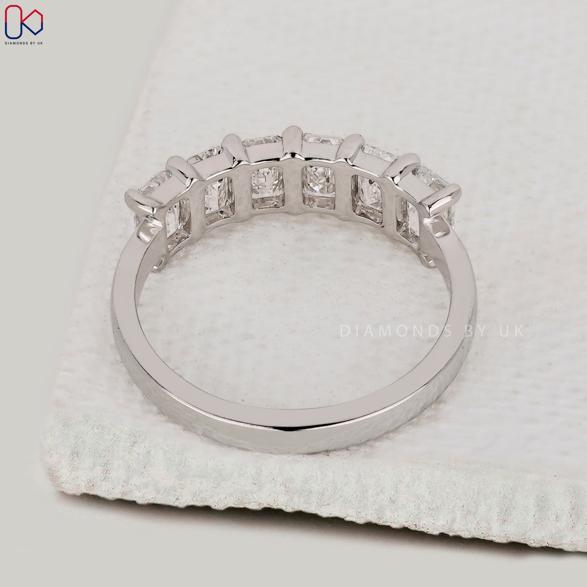 Half Eternity White Gold Emerald Cut Wedding Band