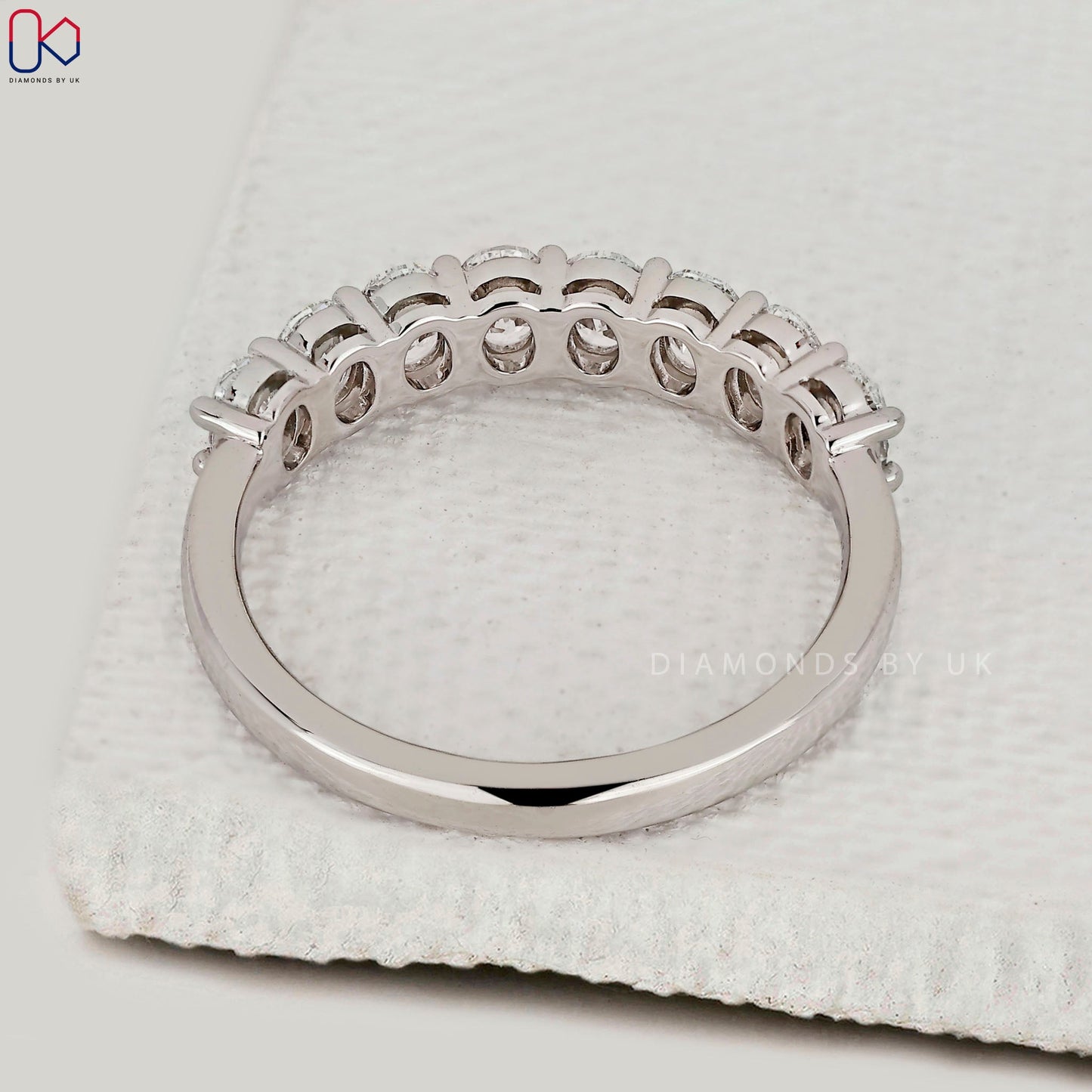 White Gold Half Eternity Oval Diamond Wedding Band