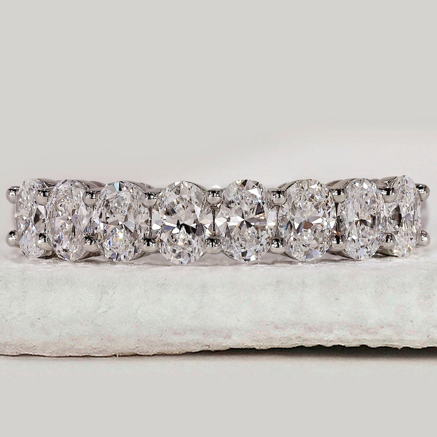 White Gold Half Eternity Oval Diamond Wedding Band