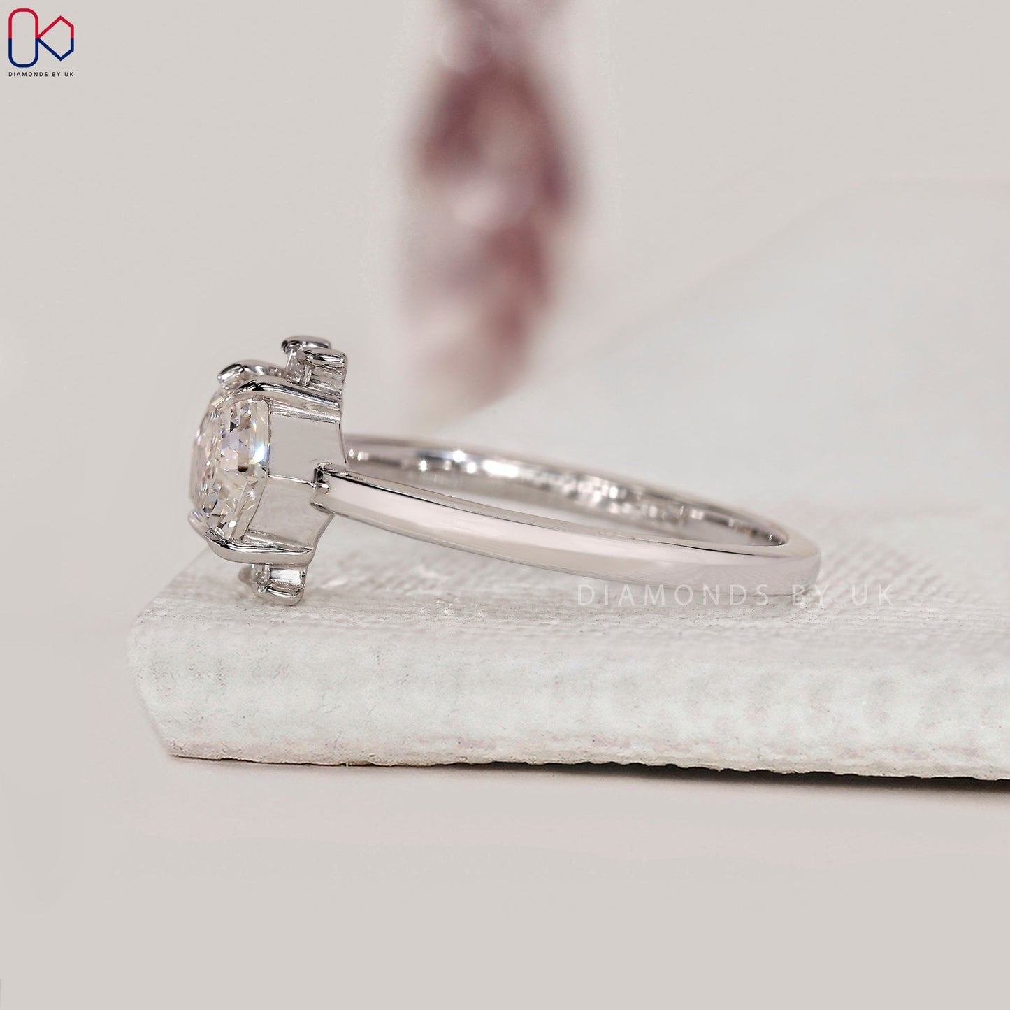 Hexagon Cut East West Diamond Ring In White Gold