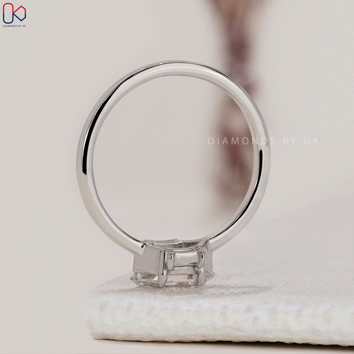 Hexagon Cut East West Diamond Ring In White Gold