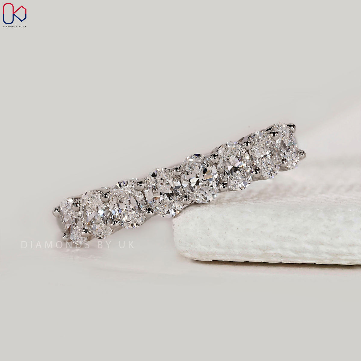 White Gold Half Eternity Oval Diamond Wedding Band