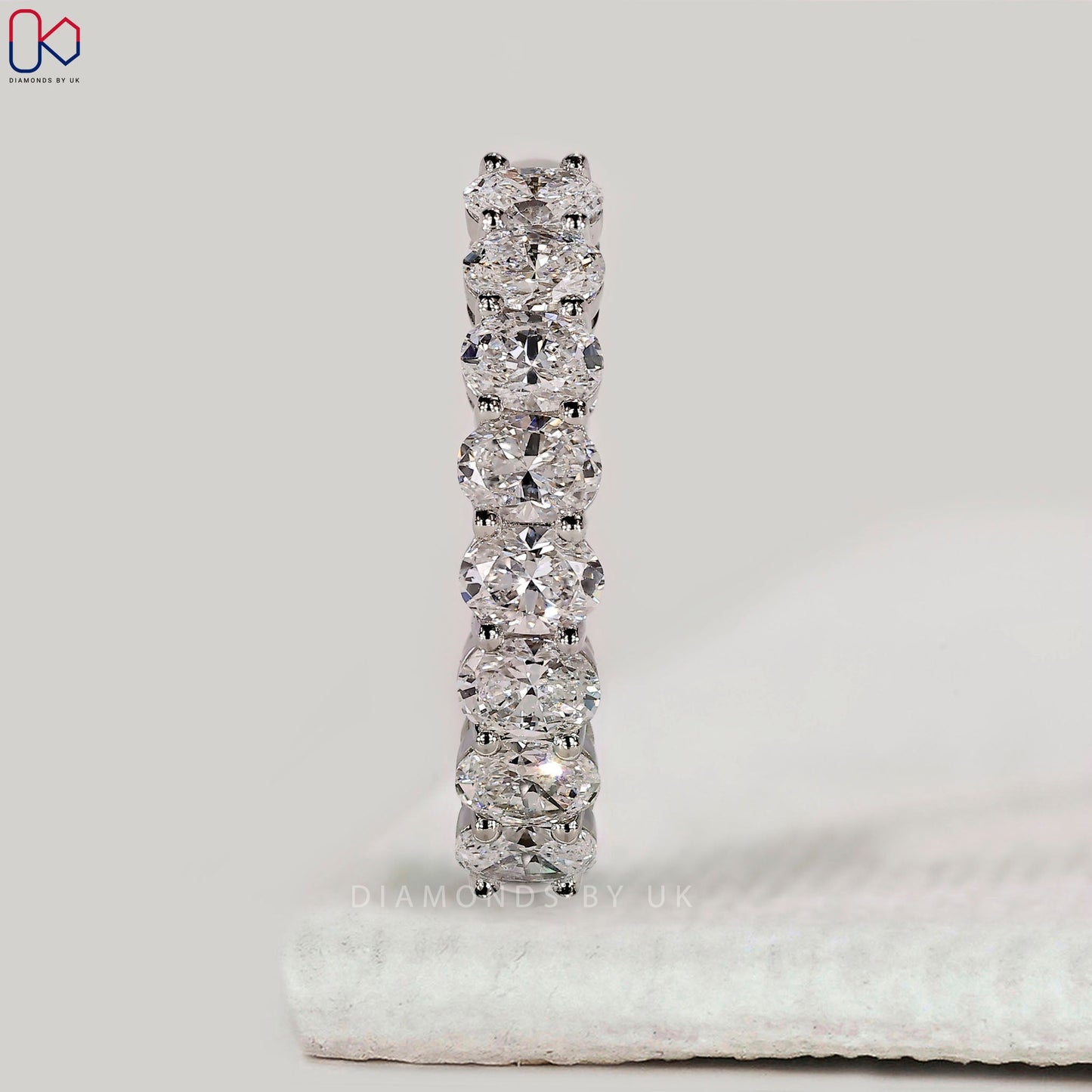 White Gold Half Eternity Oval Diamond Wedding Band