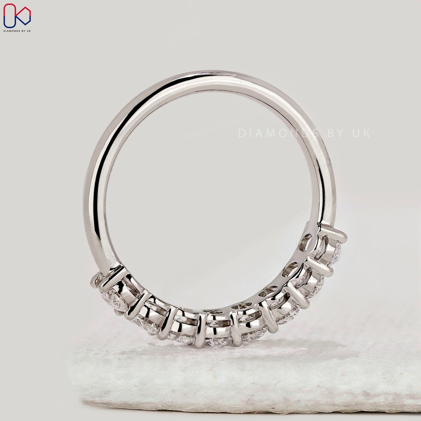 White Gold Half Eternity Oval Diamond Wedding Band