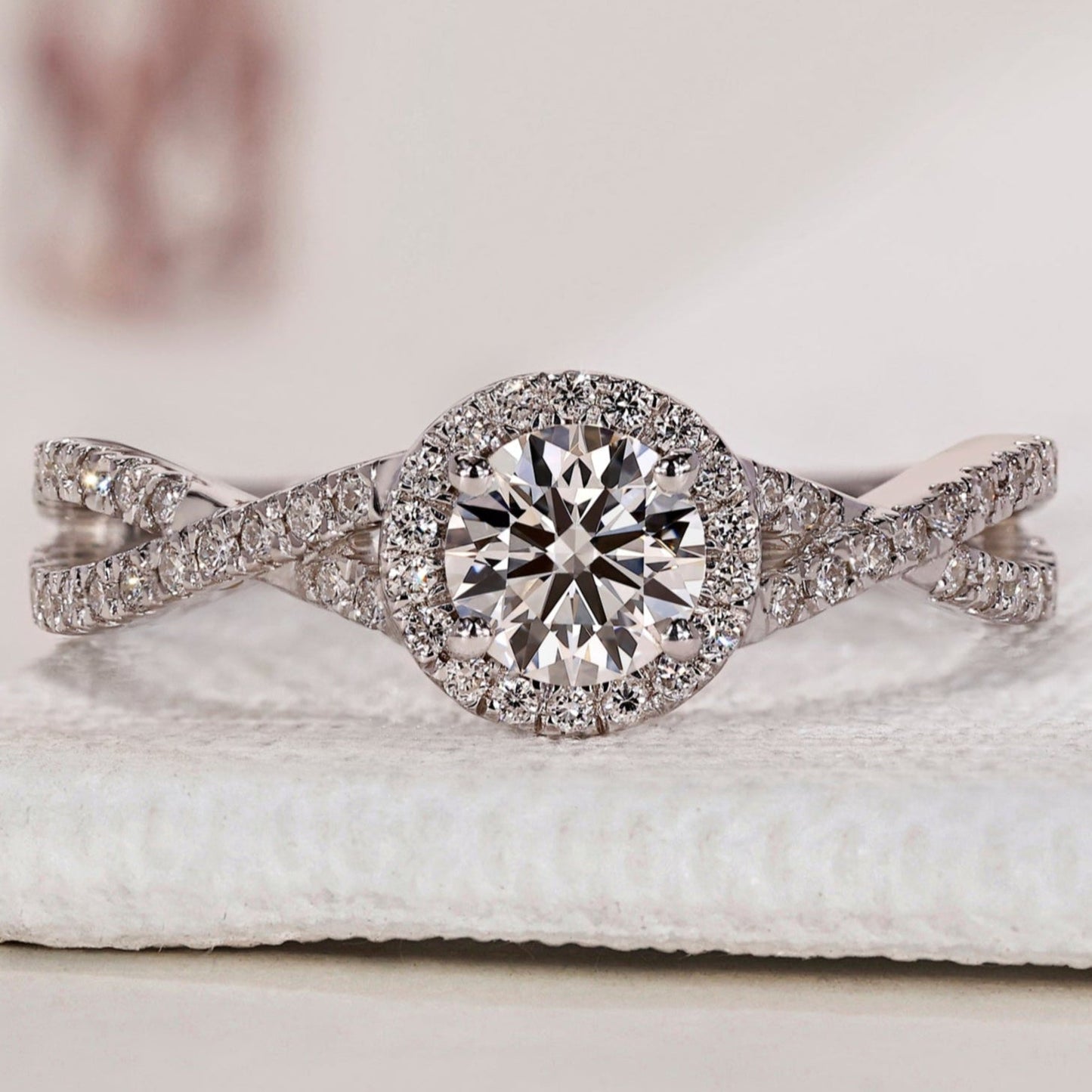 Twisted Pave Engagement Ring In Halo Style