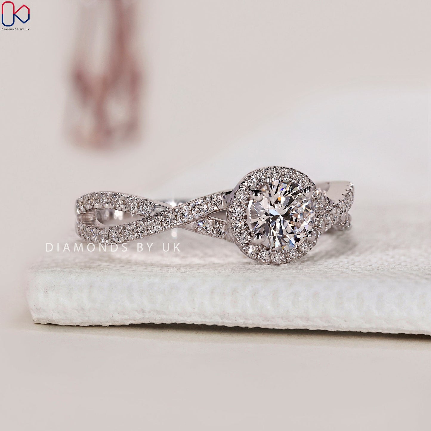 Twisted Pave Engagement Ring In Halo Style