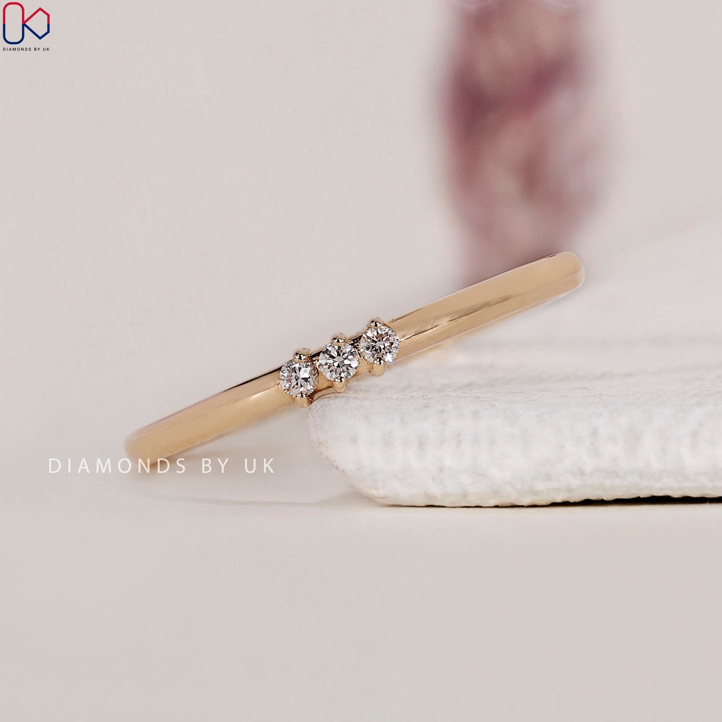 3 Stone Round Cut Stackable Wedding Band
