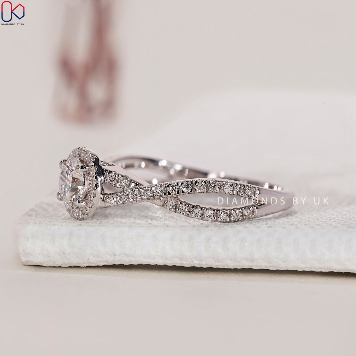 Twisted Pave Engagement Ring In Halo Style