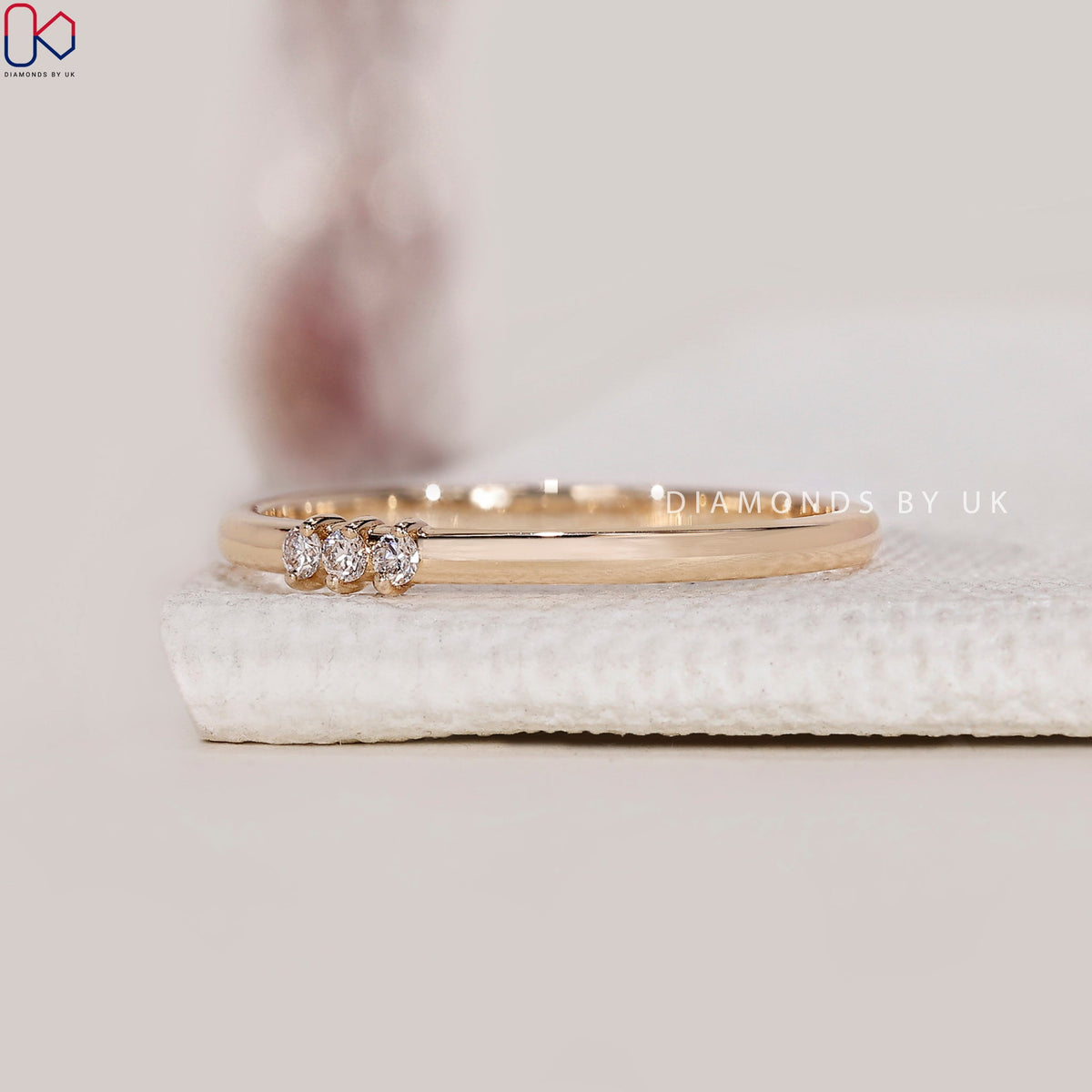 3 Stone Round Cut Stackable Wedding Band