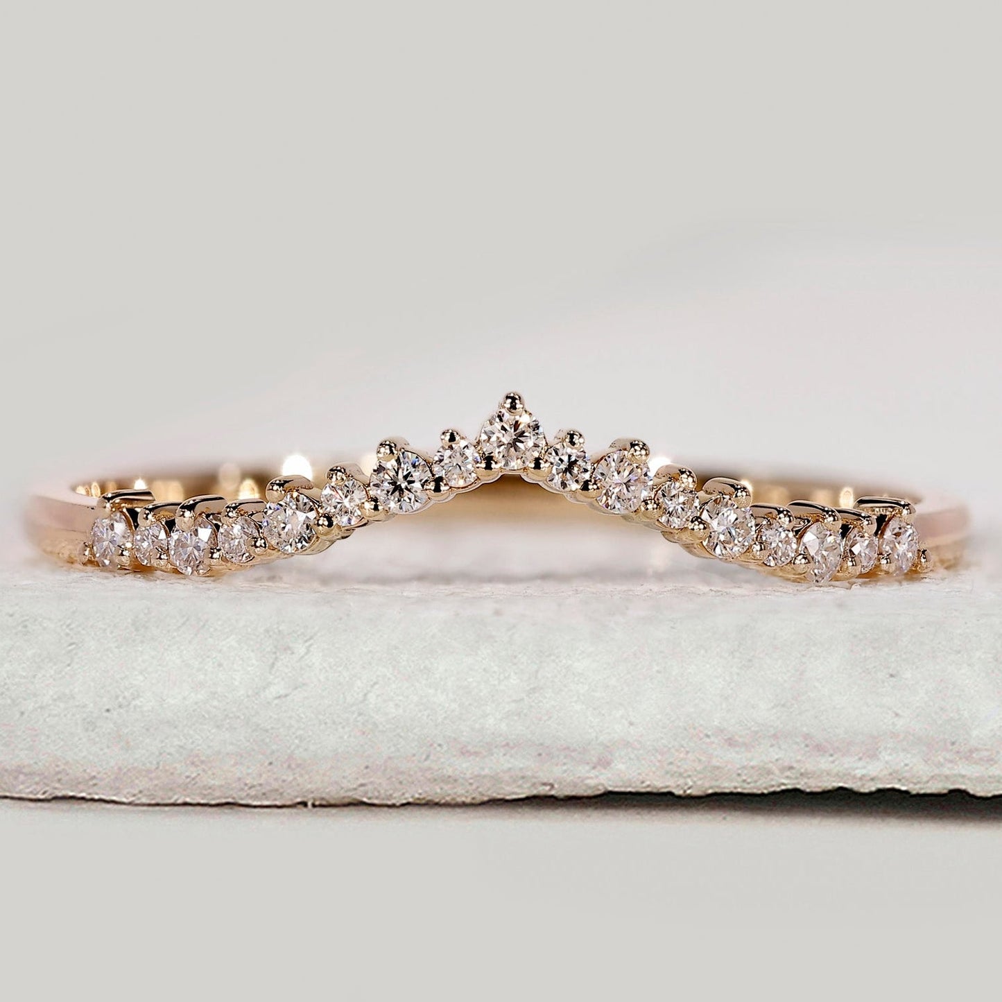 Round Diamond V Shaped Wedding Band