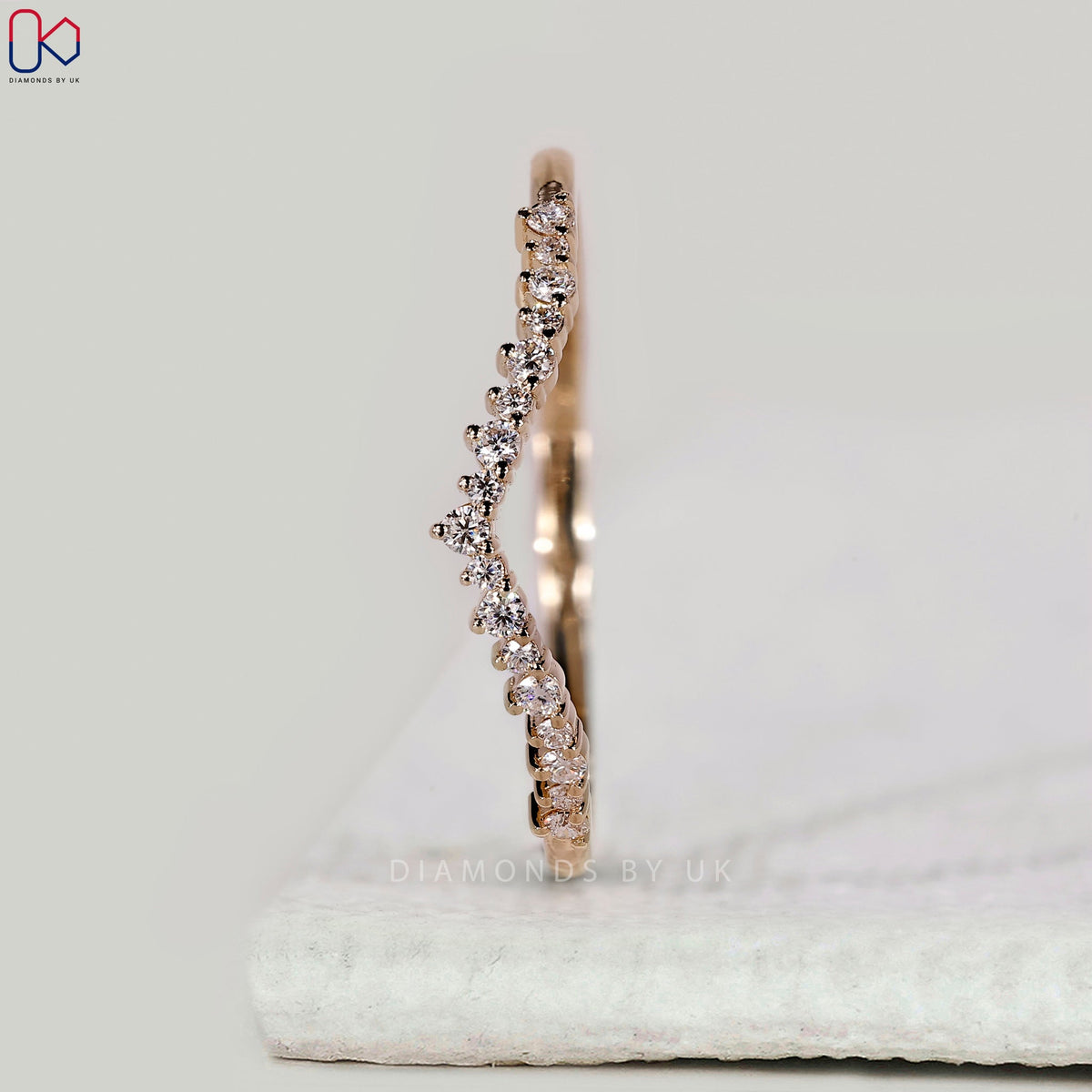 Round Diamond V Shaped Wedding Band