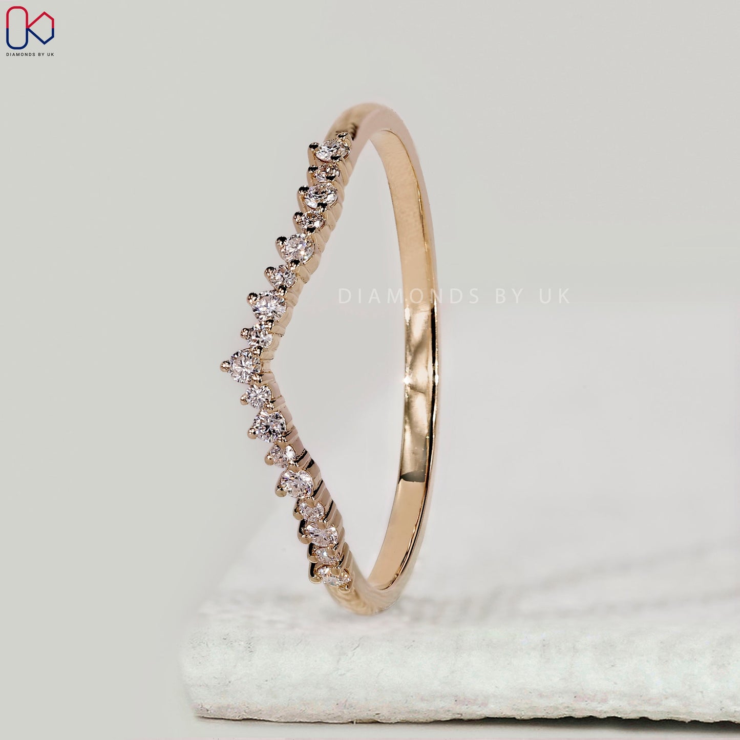 Round Diamond V Shaped Wedding Band