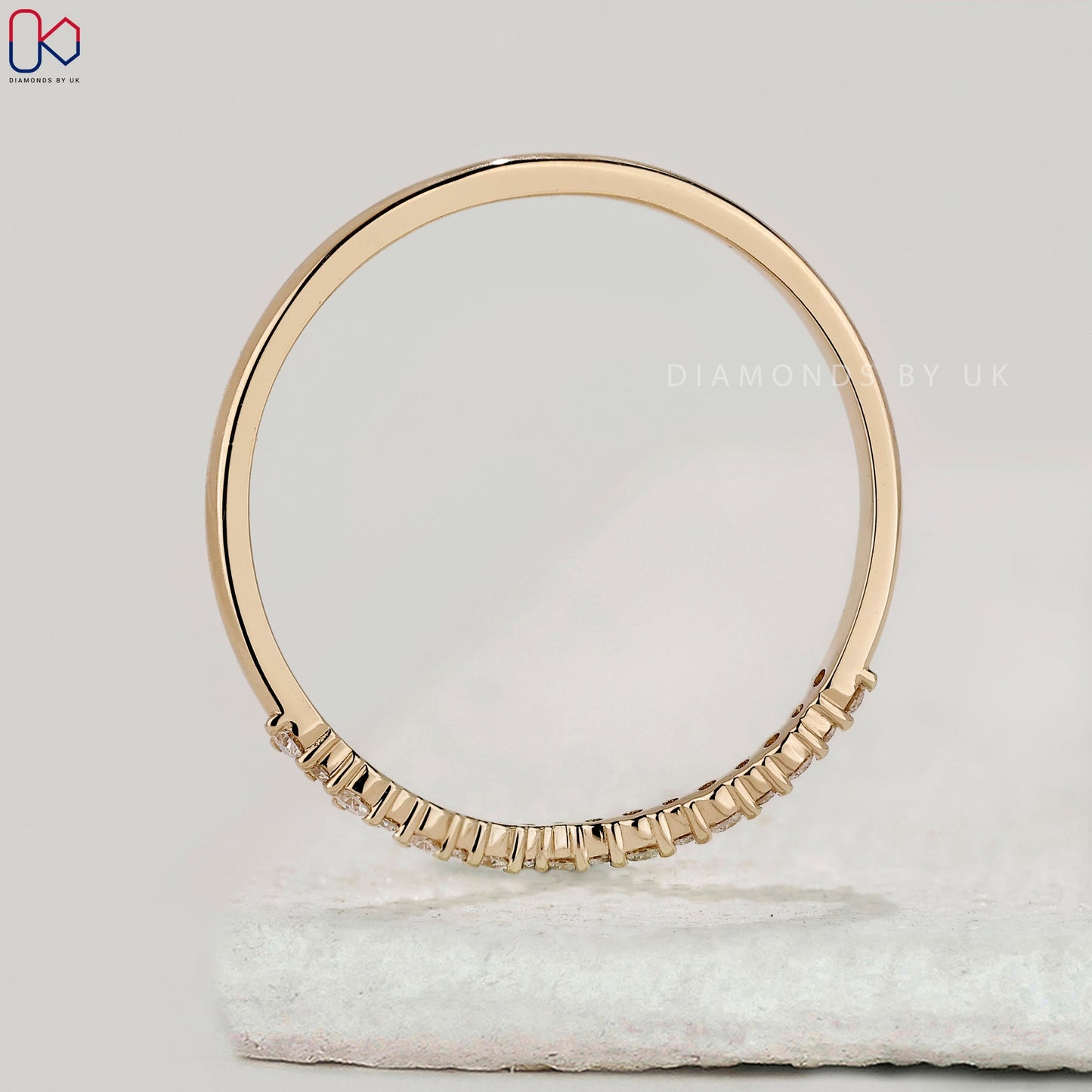 Round Diamond V Shaped Wedding Band