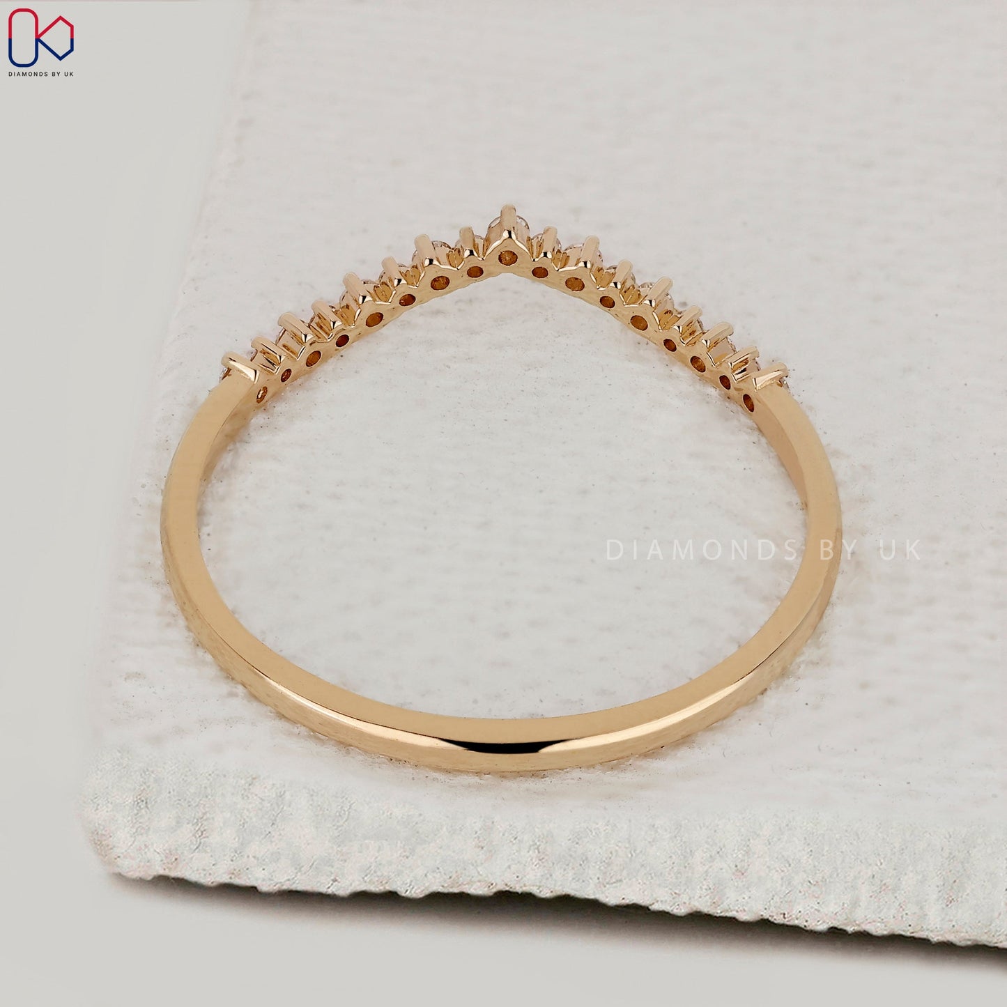 Round Diamond V Shaped Wedding Band
