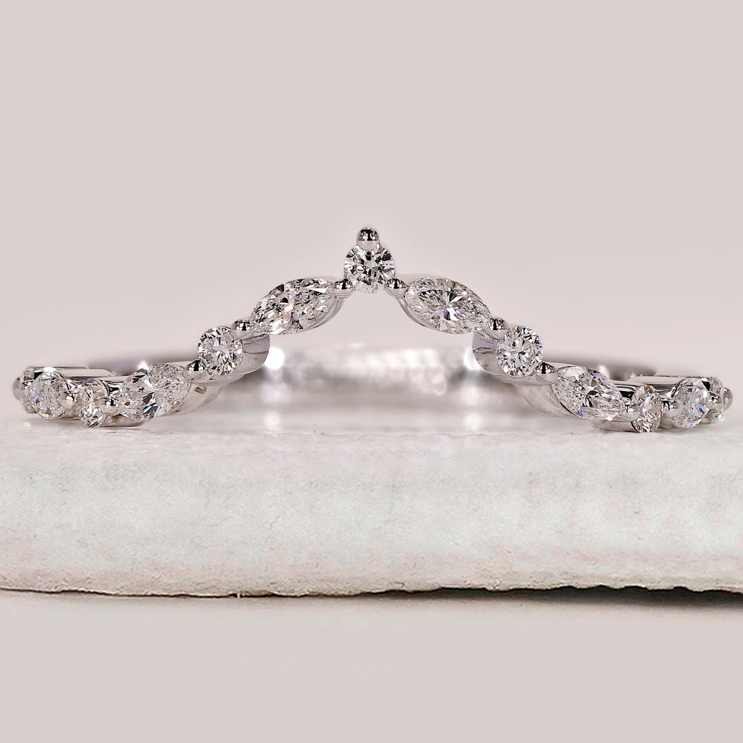 Marquise and Round Cut V Shaped Wedding Band