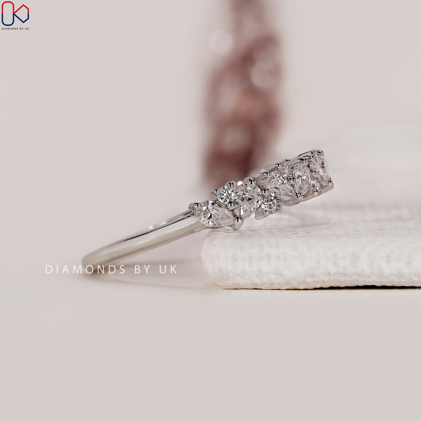 Pear And Round Wedding Band In White Gold