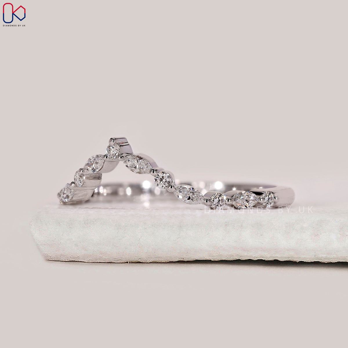 Marquise and Round Cut V Shaped Wedding Band
