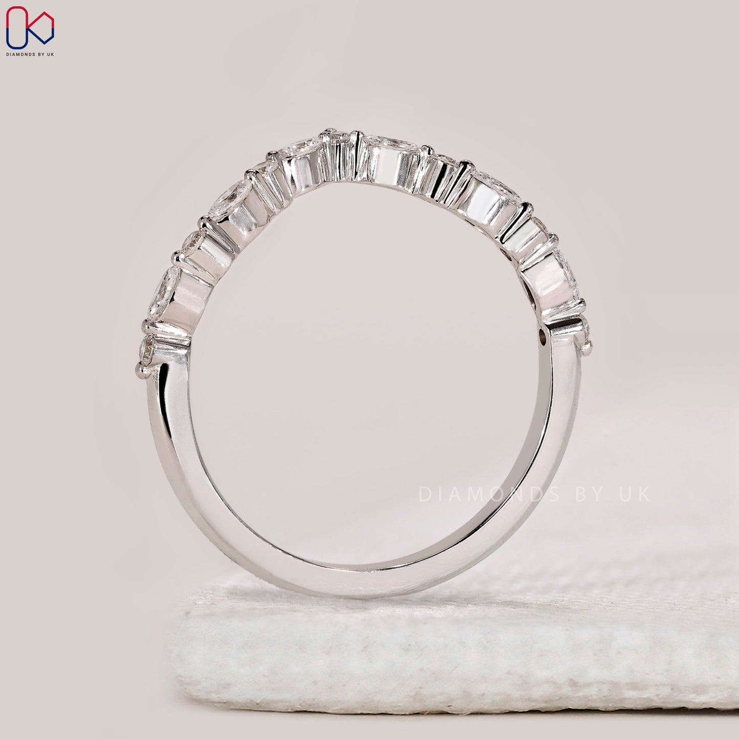 Marquise and Round Cut V Shaped Wedding Band