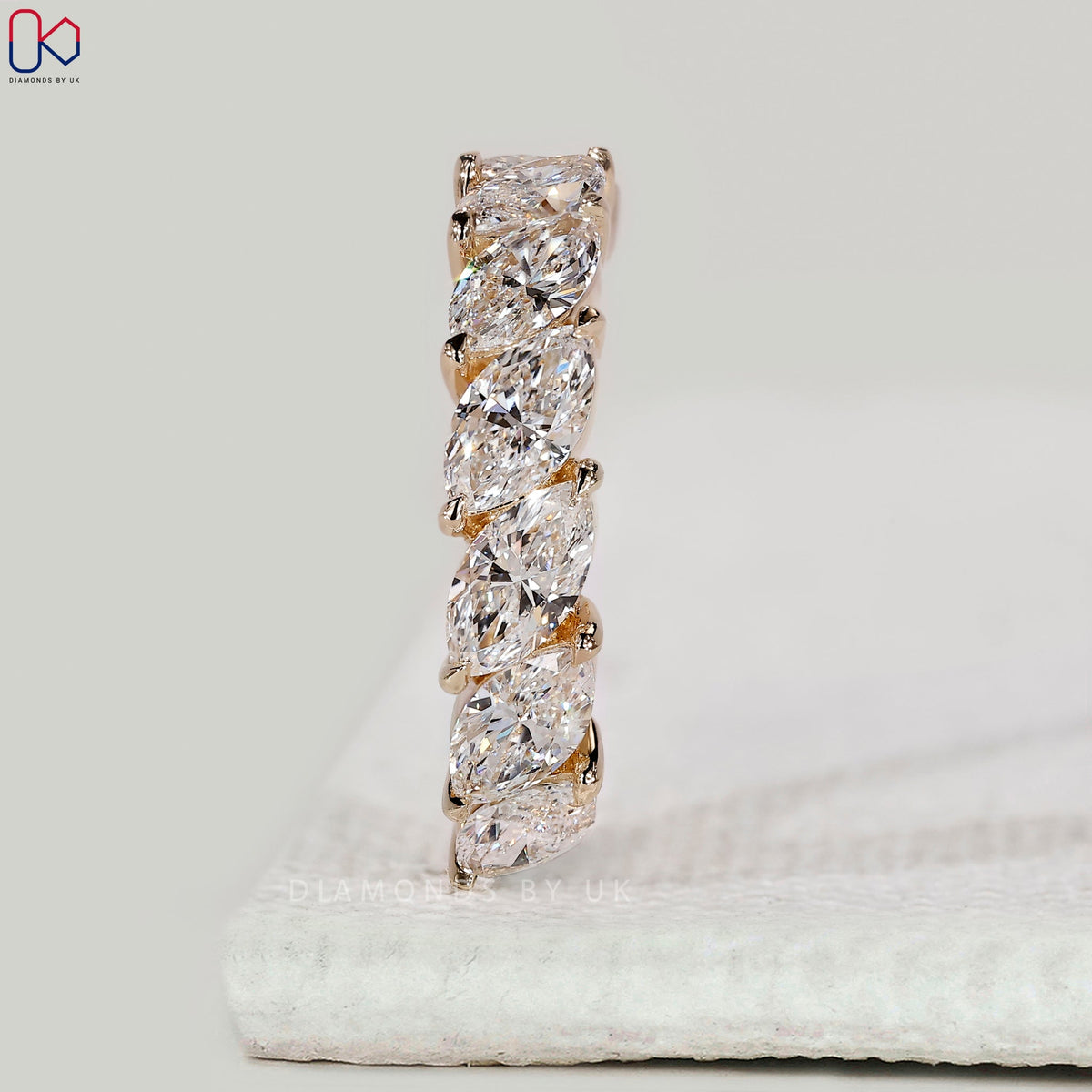Half Eternity Marquise Wedding Band in Yellow Gold