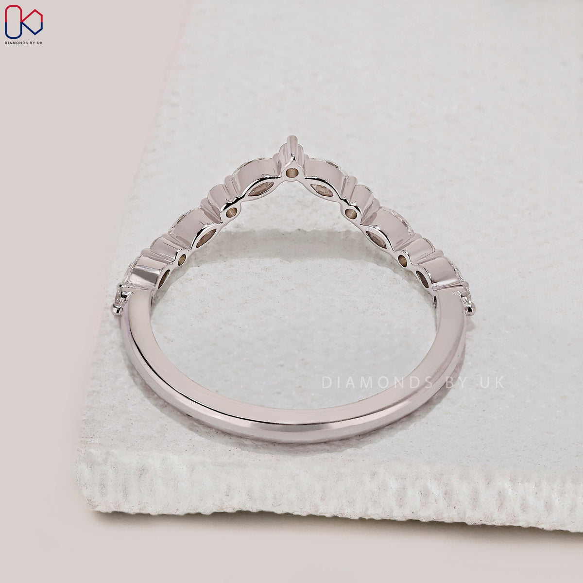 Marquise and Round Cut V Shaped Wedding Band