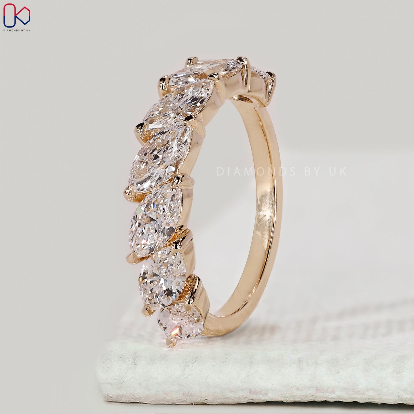 Half Eternity Marquise Wedding Band in Yellow Gold