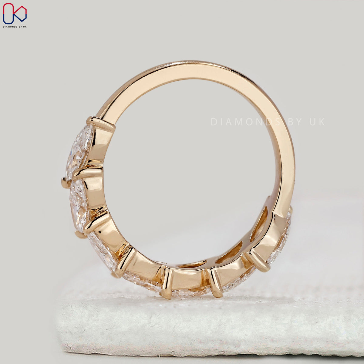 Half Eternity Marquise Wedding Band in Yellow Gold